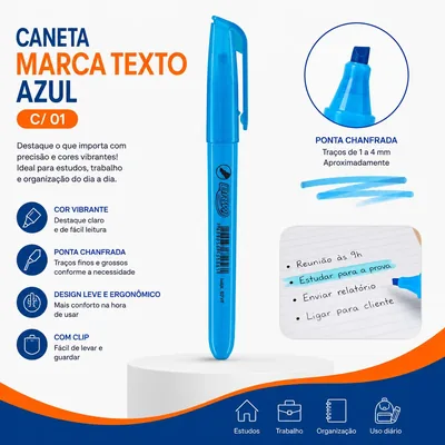 Caneta Marca Texto Azul c/ 01 (146506)
