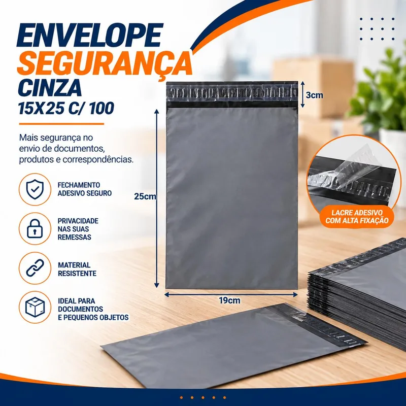 Envelope Seguranca Cinza 15X25 c/ 100