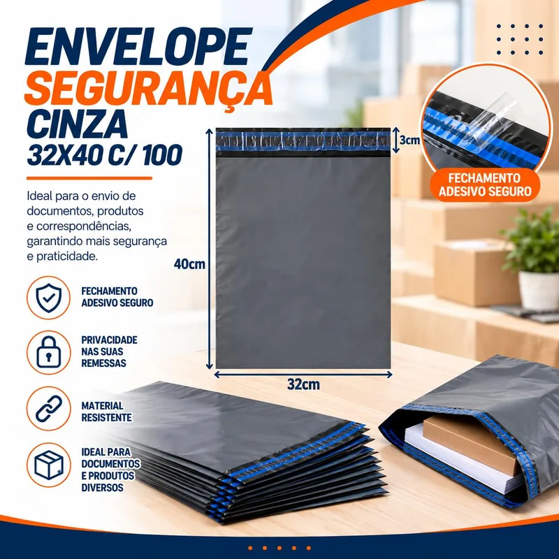 Envelope Seguranca Cinza 32X40 c/ 100