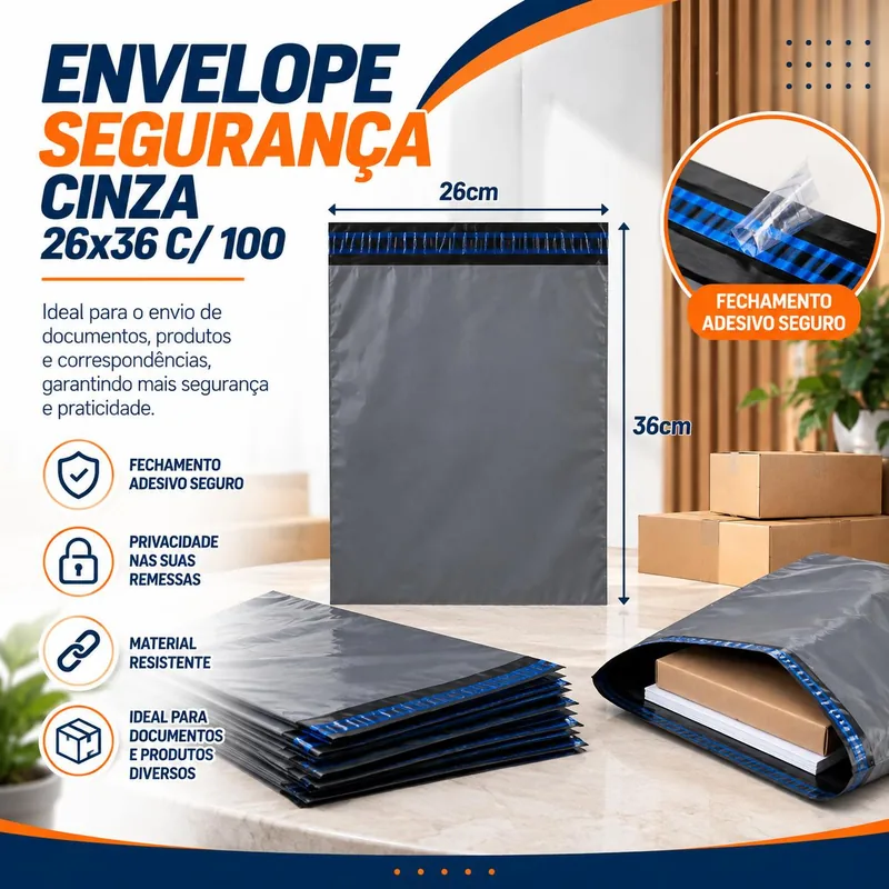 Envelope Seguranca Cinza 26X36 c/ 100