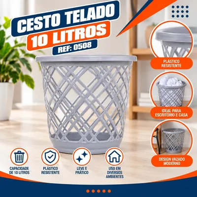Cesto Telado 10 Litros Cinza Jaguar Ref: 0508