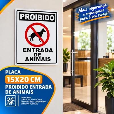 Placa 15X20 Proibido Entrada de Animais Un