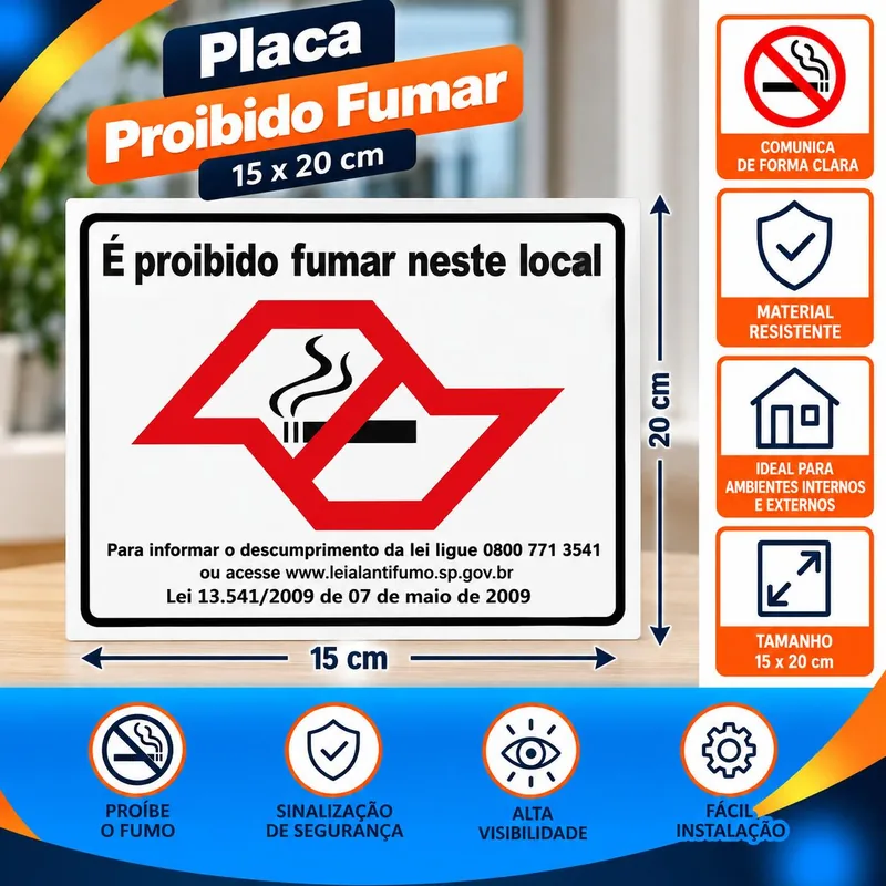 Placa 15X20 Proibido Fumar Un