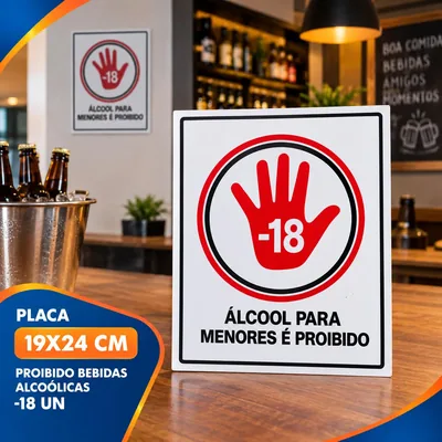 Placa 19X24 Proibido Bebidas Alcoolicas -18 Un