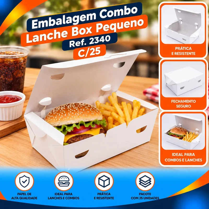 Embalagem Combo Lanche Box Pequeno Branco (2340) C/25