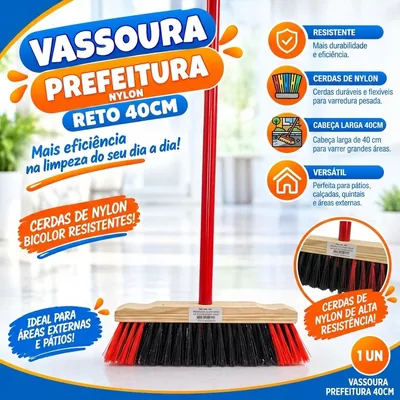 Vassoura Prefeitura Nylon Reto 40CM (C088)