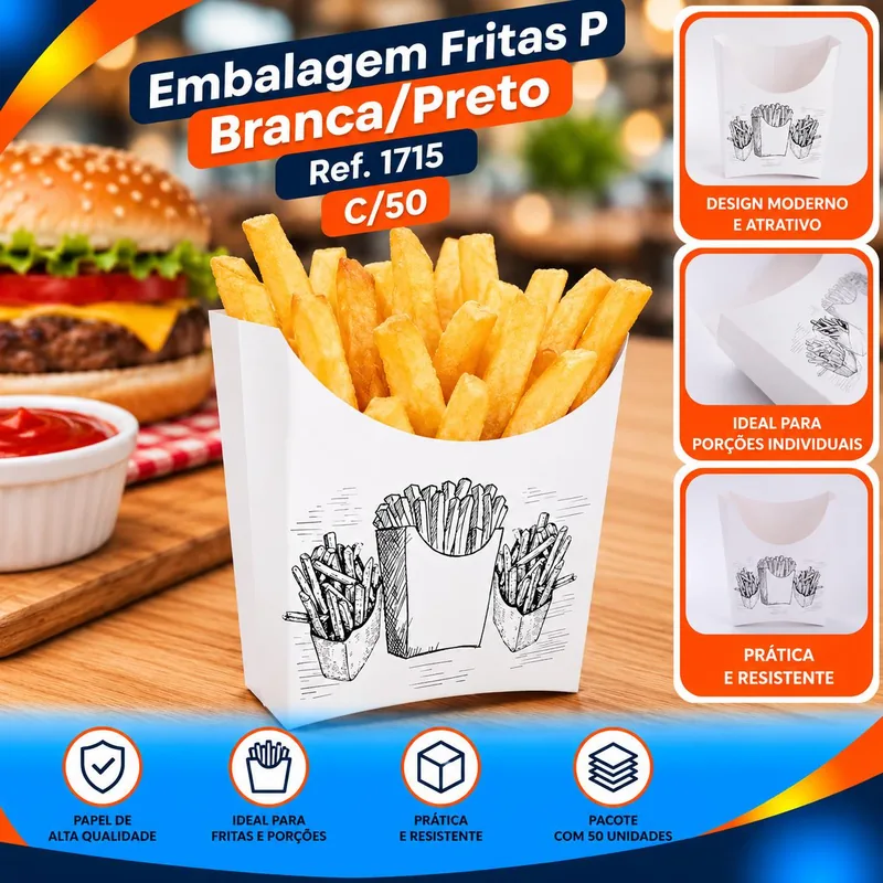 Embalagem Fritas P Branca/preto (1715) C/50