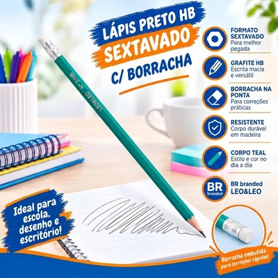 Lapis Preto Sextavado Hb C/borracha (le&leo) C/1