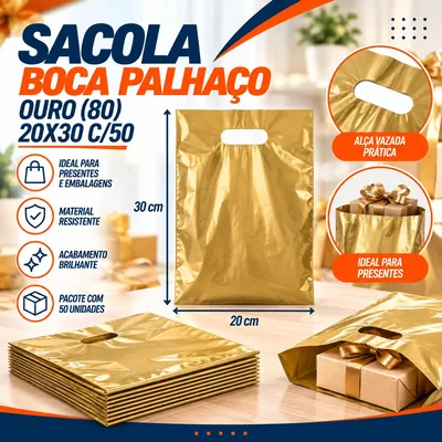 Sacola Boca Palhaço (80) 20X30 Ouro C/50