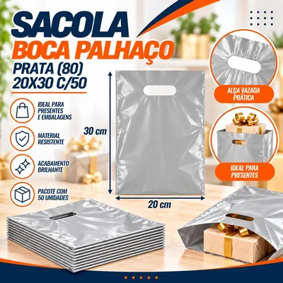 Sacola Boca Palhaço (80) 20X30 Prata C/50