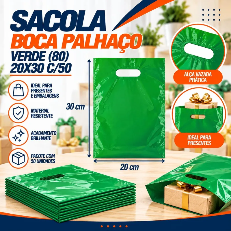 Sacola Boca Palhaço (80) 20X30 Verde C/50