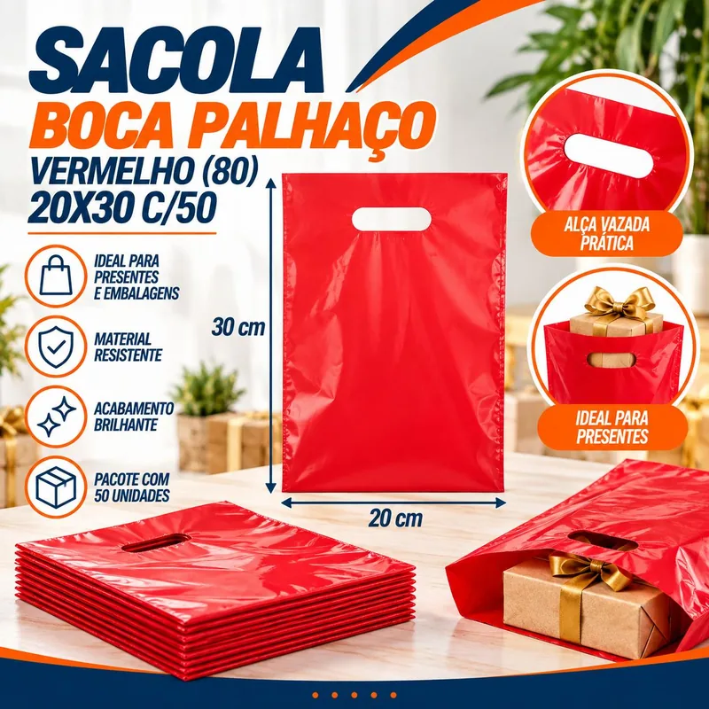 Sacola Boca Palhaço (80) 20X30 Vermelho C/50