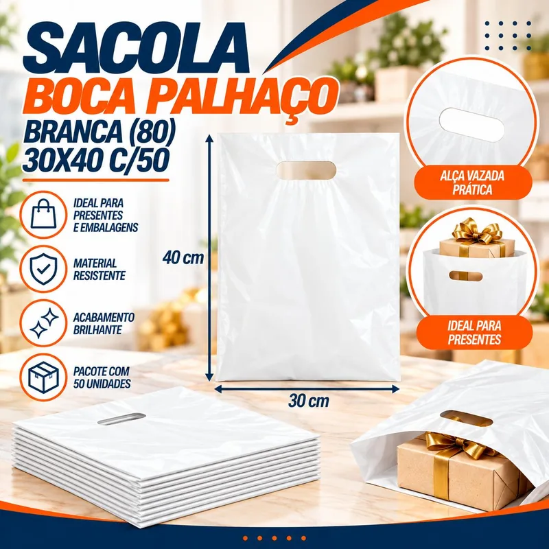 Sacola Boca Palhaço (80) 30X40 Branca C/50