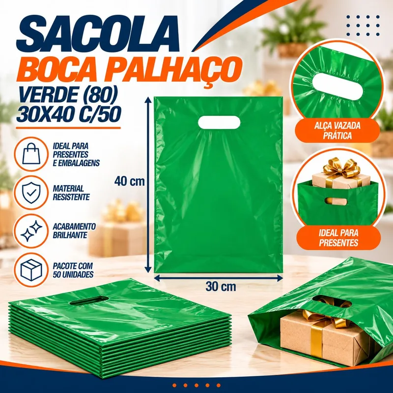 Sacola Boca Palhaço (80) 30X40 Verde C/50