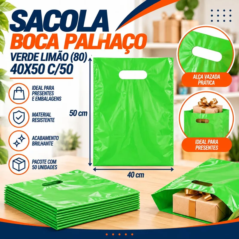 Sacola Boca Palhaço (80) 40X50 Verde Limao C/50