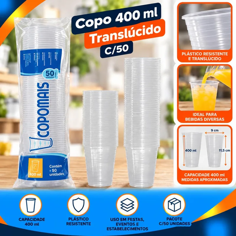 Copo 400 Ml Copomais Translucido C/50