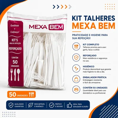 Kit Garfo / Faca / Guardanapo Branca Master Mexabem C/50
