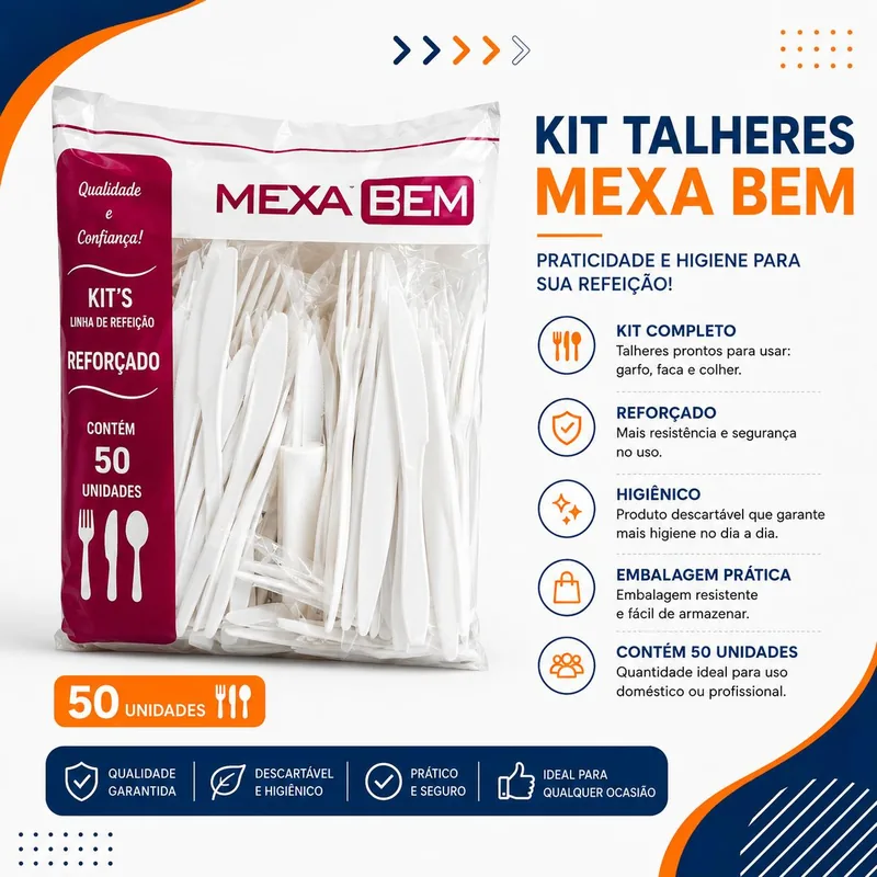 Kit Garfo / Faca / Guardanapo Branca Master Mexabem C/50