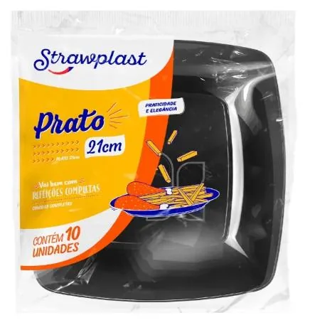 Prato Preto Quadrado 21X21 Cm Strawplast C/10
