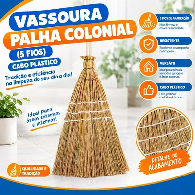 Vassoura Palha Colonial (5FIOS) Cabo Plast. (81) Un