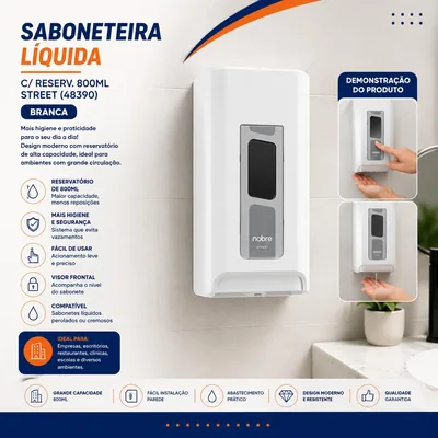 Saboneteira Liquida Branca c/ Reserv. 800ML Street (48390) Nobre