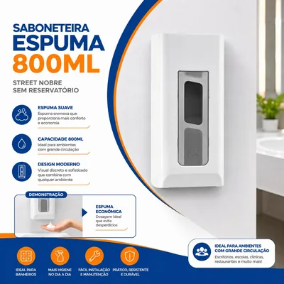 Saboneteira Espuma Branca S/ RESERV.800ML Street (53143) Nobre