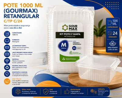 Pote 1000 Ml (gourmax) Retangular C/tp C/24