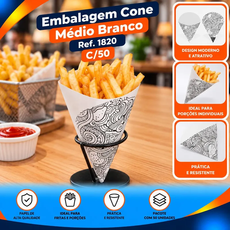Embalagem Cone Medio Branco (1820) C/50