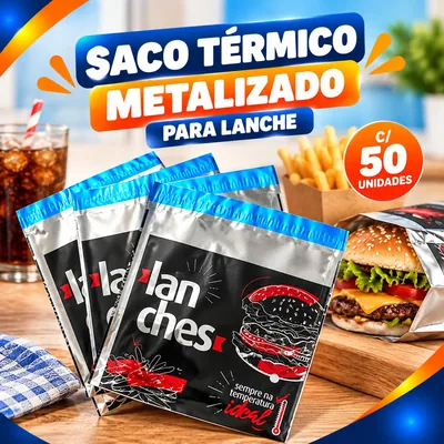 Saco Termico Metalizado p/ Lanche c/ 50