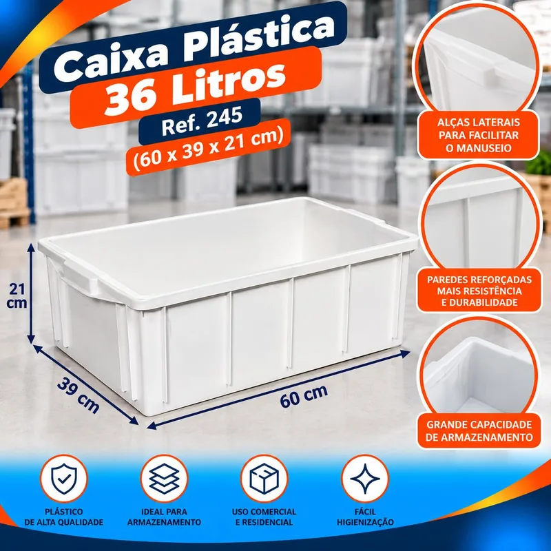 Caixa Plast. 036 L. Branca (60X39X21) Ref. 245 Bolivar