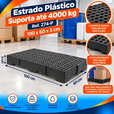 Estrado (4000KG) Preto 100X60X05 Ref. 274-P Bolivar