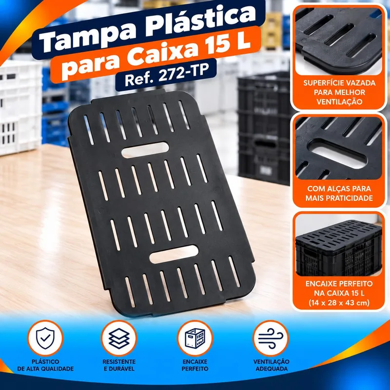 Tampa Plast. 15 L. Preta Vaz. (14X28X43) Ref. 272-TP Bolivar