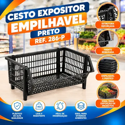 Cesto Expositor Empilhavel Preto Ref. 286-P Bolivar