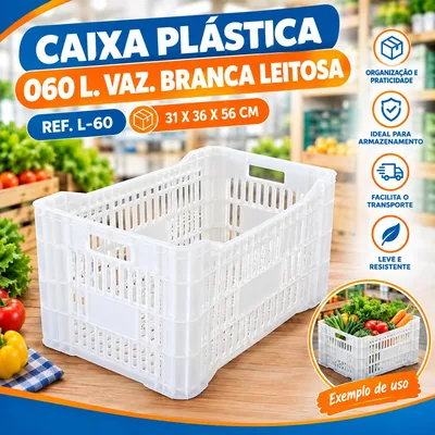 Caixa Plast. 060 L.vaz. Branca Leitosa Ref. L-60 (31X36X56)