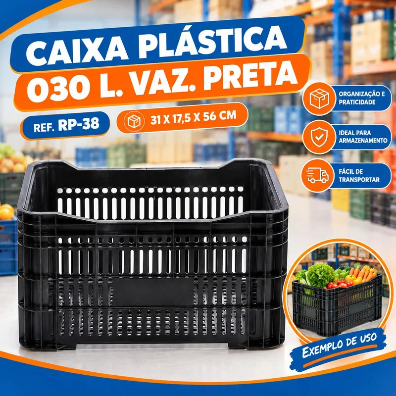 Caixa Plast. 030 L.vaz. Preta Ref. RP-38 (31X17,5X56)
