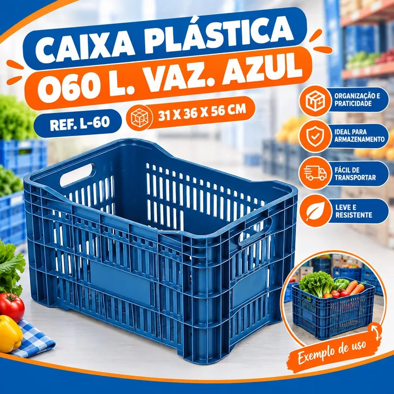 Caixa Plast. 060 L.vaz. Azul Ref. L-60 (31X36X56)