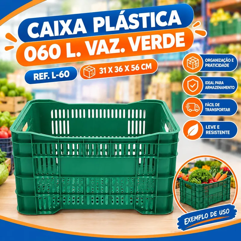 Caixa Plast. 060 L.vaz. Verde Ref. L-60 (31X36X56)