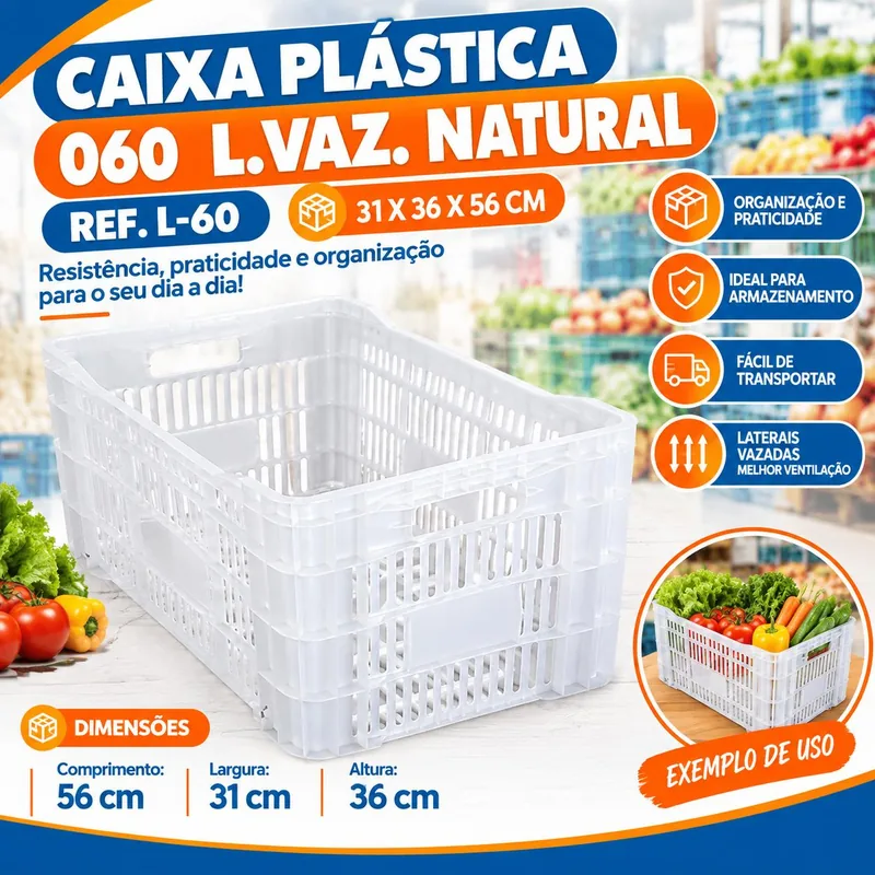 Caixa Plast. 060 L.vaz. Natural Ref. L-60 (31X36X56)