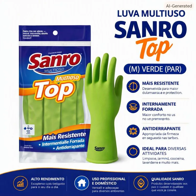 Luva Multiuso Sanro Top ( M ) Verde (par)