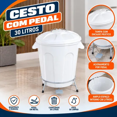 Cesto 030 Lt Branca C/pedal Ferro