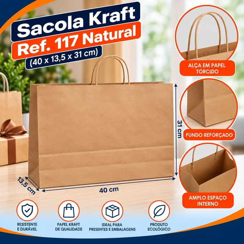 Sacola Kraft REF.117 (40X13,5X31) Natural Un
