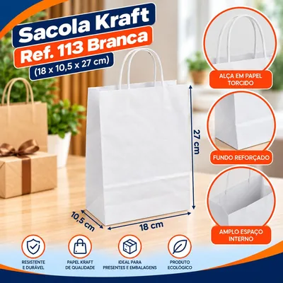 Sacola Kraft REF.113 (18X10,5X27) Branca Un