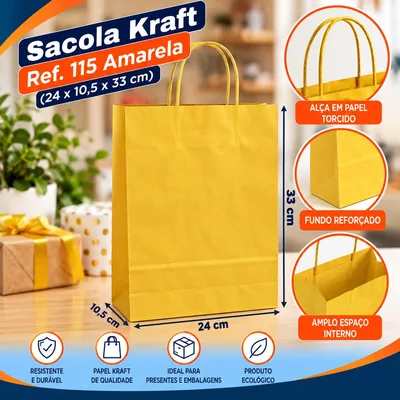 Sacola Kraft REF.115 (24X10,5X33) Amarela Un