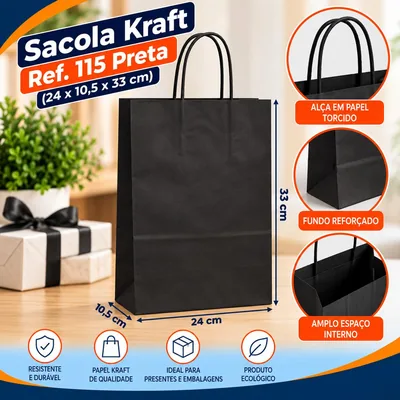 Sacola Kraft REF.115 (24X10,5X33) Preta Un