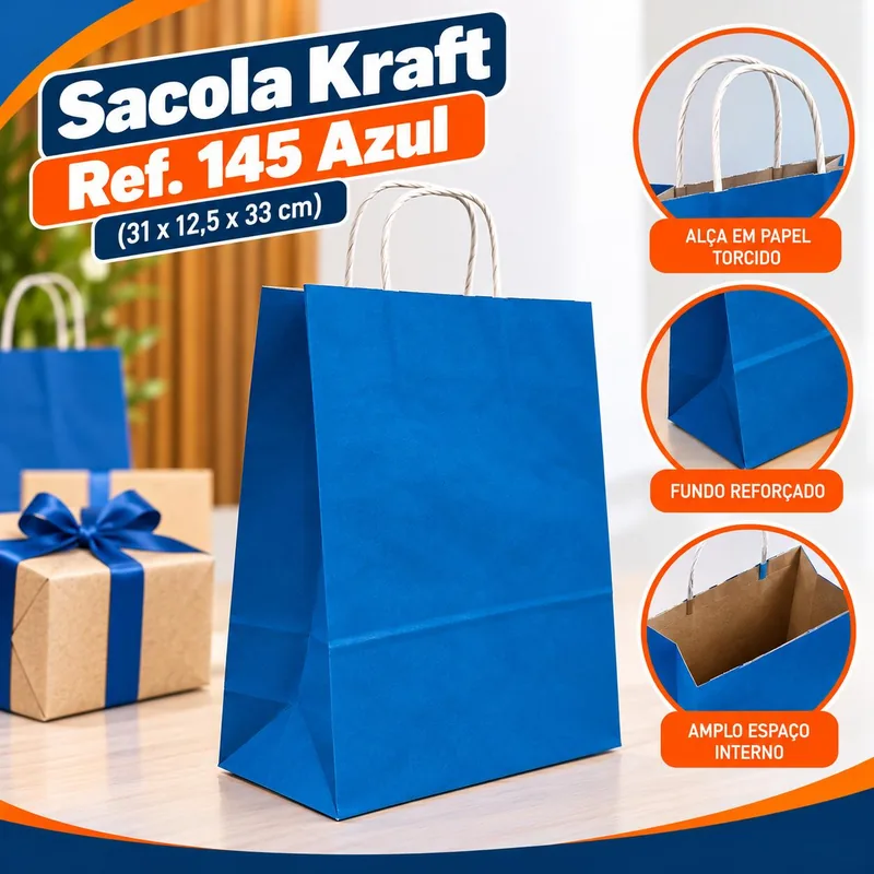 Sacola Kraft REF.145 (31X12,5X33) Azul Un