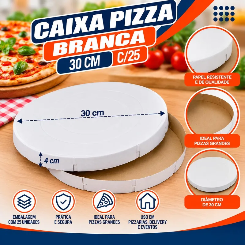 Caixa Pizza 30 Cm Branca C/25