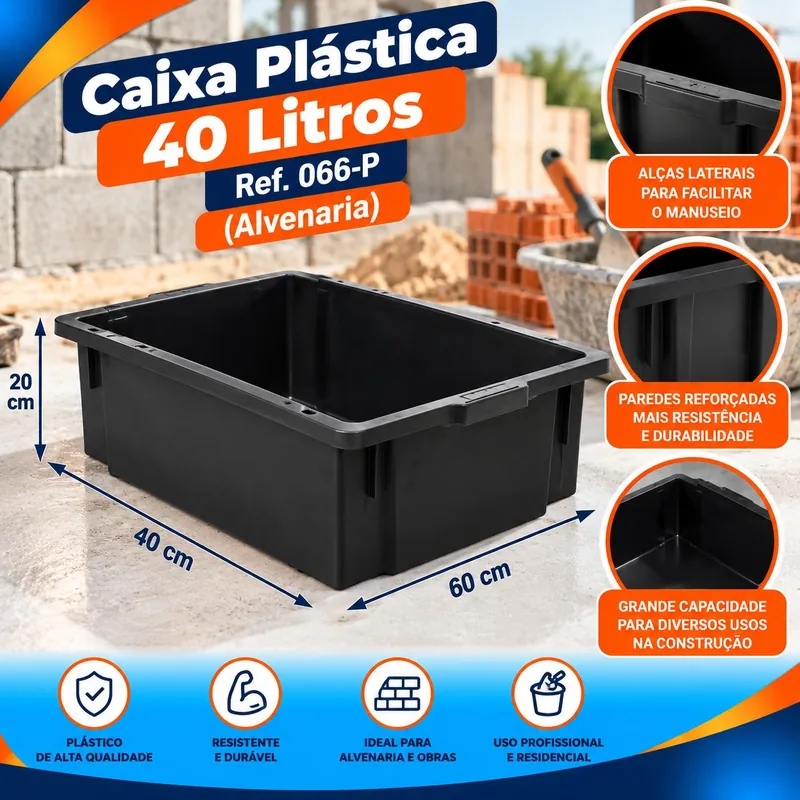 Caixa Plast. 040 Lt. Preta (alvenaria) Ref. 066-P Bolivar