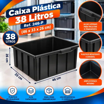 Caixa Plast. 038 Lt.preta (46X33X26) Ref. 246-P Bolivar
