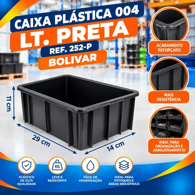 Caixa Plast. 004 Lt. Preta (29X14X11) Ref. 252-P Bolivar