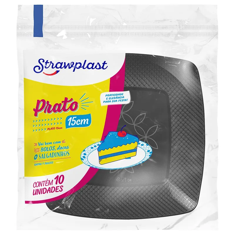 Prato Preto Quadrado 15X15 Cm Strawplast C/10